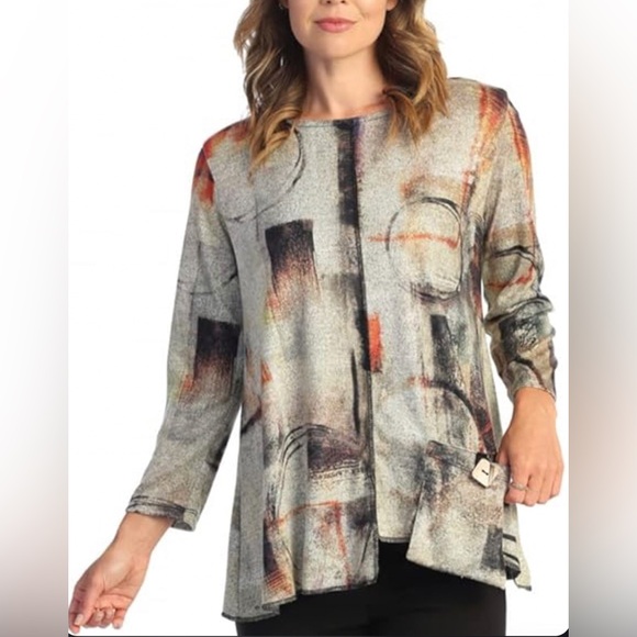 Ali Miles Casual Top Womens Small Grey Artistic Print Pocket Brushed Fleece - Picture 2 of 10